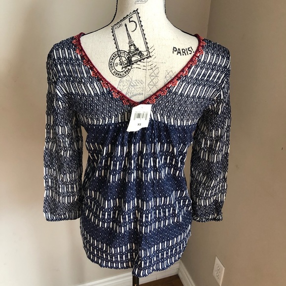 NWT Lucky Brand Vneck boho pullover top semi-sheer - Picture 6 of 8